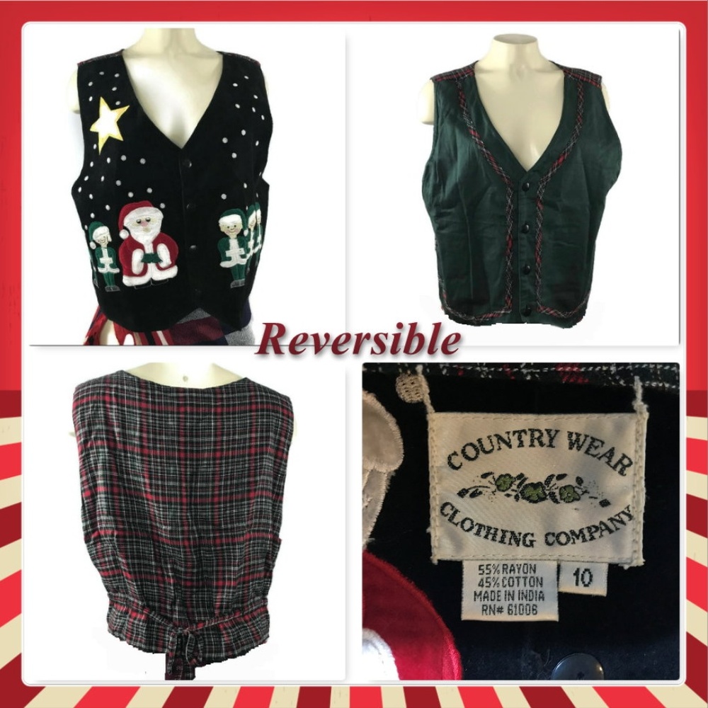 Vintage reversible Holiday Vest Santa Claus Elves